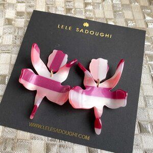 Lele Sadoughi Small Paper Lily Earrings Burgundy Stripe